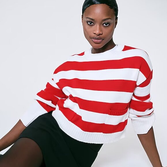Express Relaxed Striped Crew Neck Pocket Sweater in Red and White NWT - Picture 3 of 14